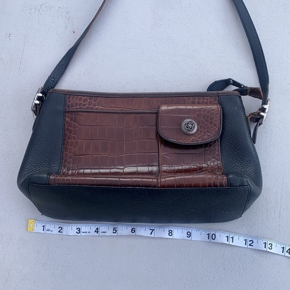 Brighton Vintage Croc Embossed Brown Leather Shoulder Bag - Picture 5 of 14